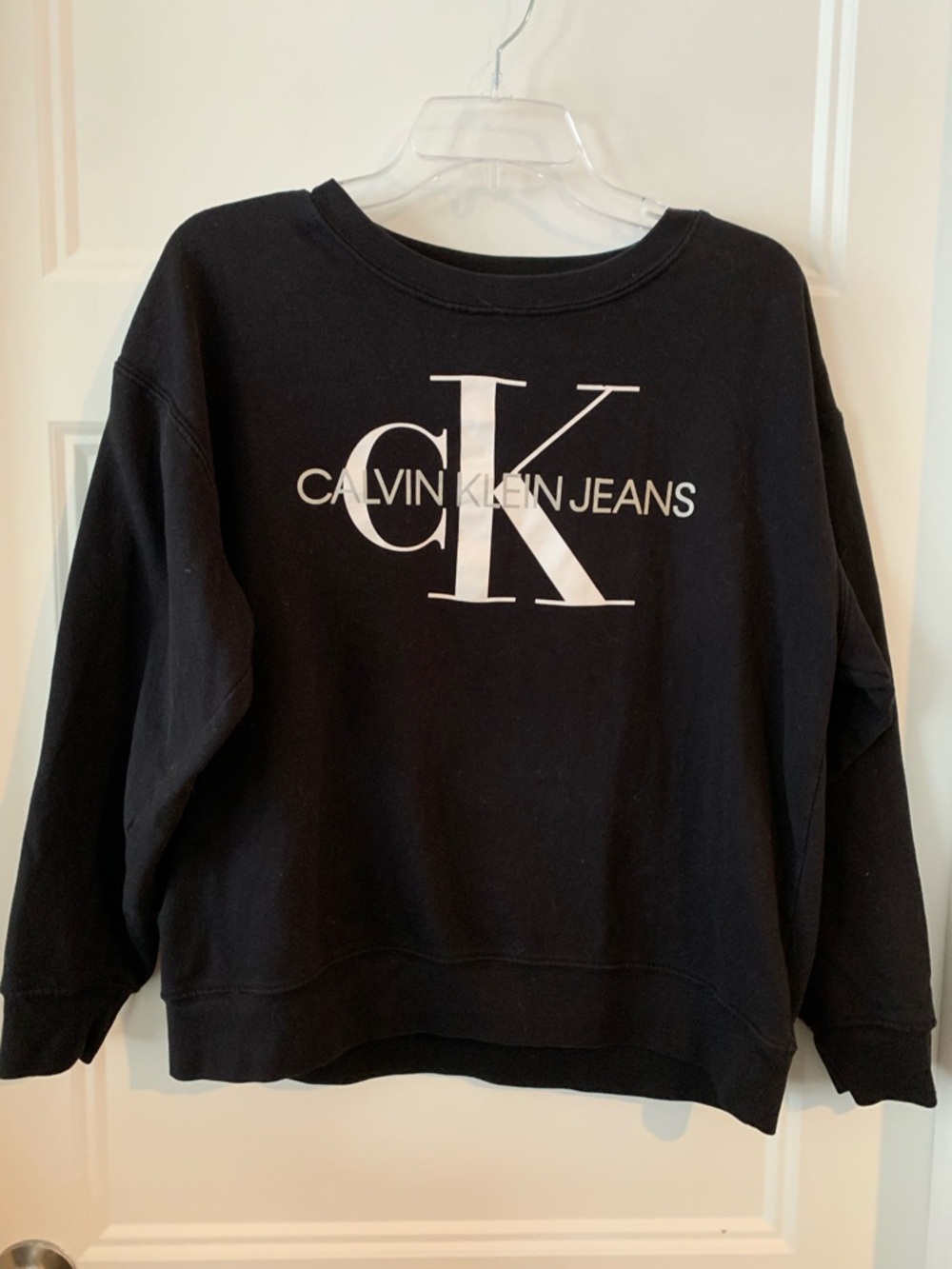 Calvin Klein , women's sweatshirt Black Crew Neck Sweatshirt with White CK Logo